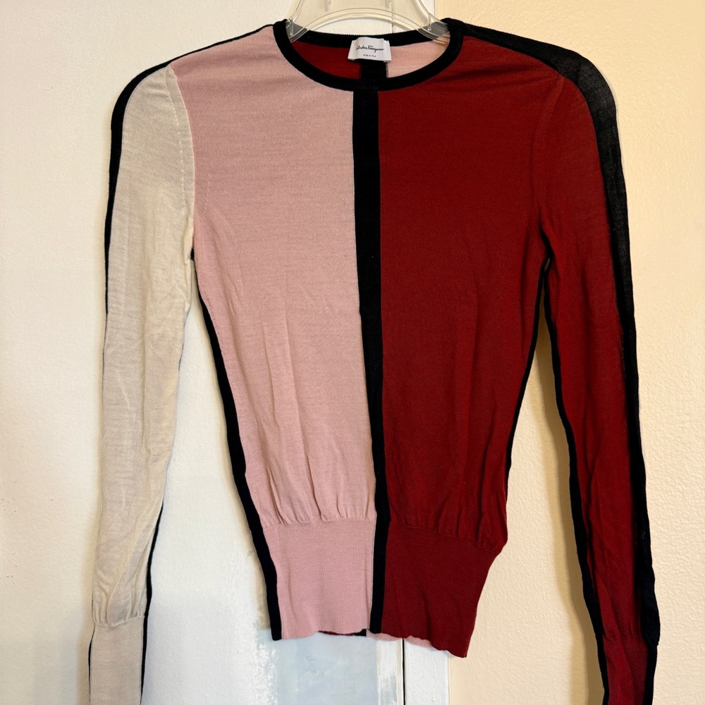 Salvatore Ferragamo Women Color Block Wool Sweater Size Small